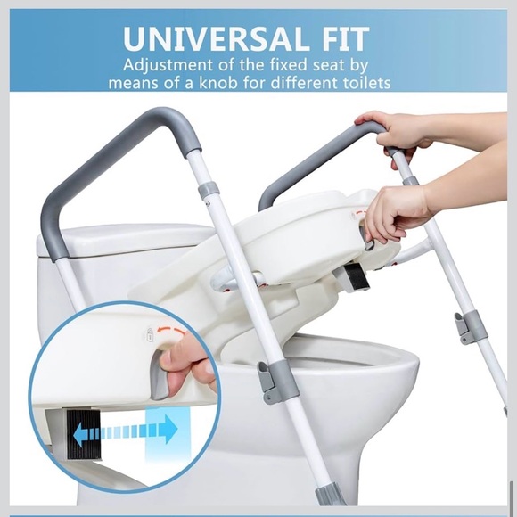 Adjustable White Raised Toilet Seat With Safety Rail - Picture 3 of 9